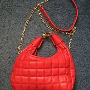 Princess Polly Red Quilted Shoulder Bag with Gold Chain